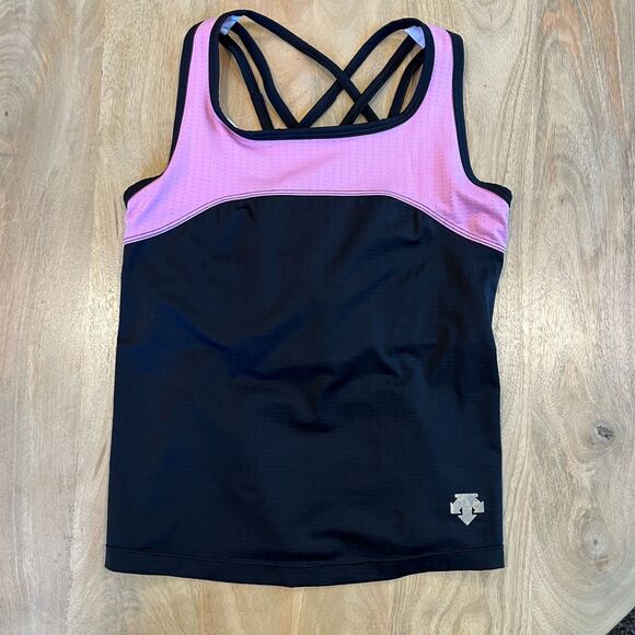 Descente Pink Black Tank Top Cycling Medium Activewear Biking Athletic - Picture 5 of 10
